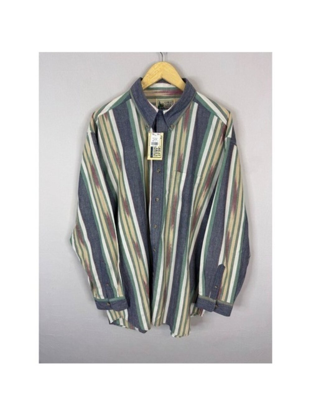 90s Vintage Great Lakes Country Mens XL NWT Striped Ikat Button Cotton Shirt